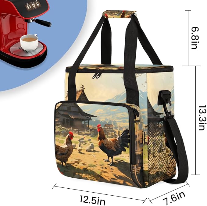 Cock Rooster Coffee Maker Carrying Bag Portable Travel Storage Tote Bag Compatible with K-Mini or K-Mini Plus Single Serve Coffee Brewer Carrying Case with Multiple Pockets &amp Shoulder Strap