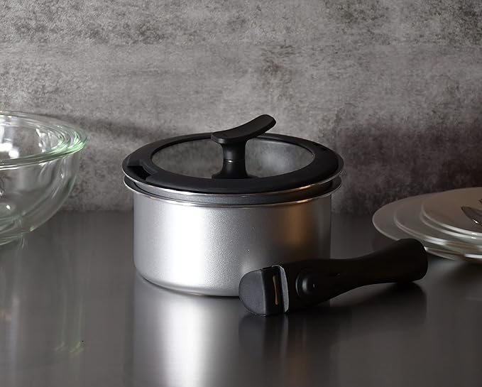 Pearl Metal Chiiino HB-6569 Pot Frying Pan Cookware 4-Piece Set Induction Compatible All Heat Sources Fluorine Processing Multi-Pot 7.1 inches (18 cm) Glass Lid 7.1 inches (18 cm) Handle