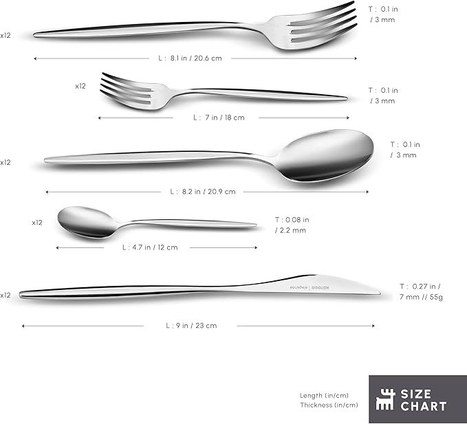 Karaca Lizbon - 18/10 Stainless Steel Silverware Set for 12 60 Piece Heavy Duty Flatware Set Dishwasher Safe Modern Cutlery incl. Kitchen Forks Spoons Knives Eating Utensils Sets - Platin