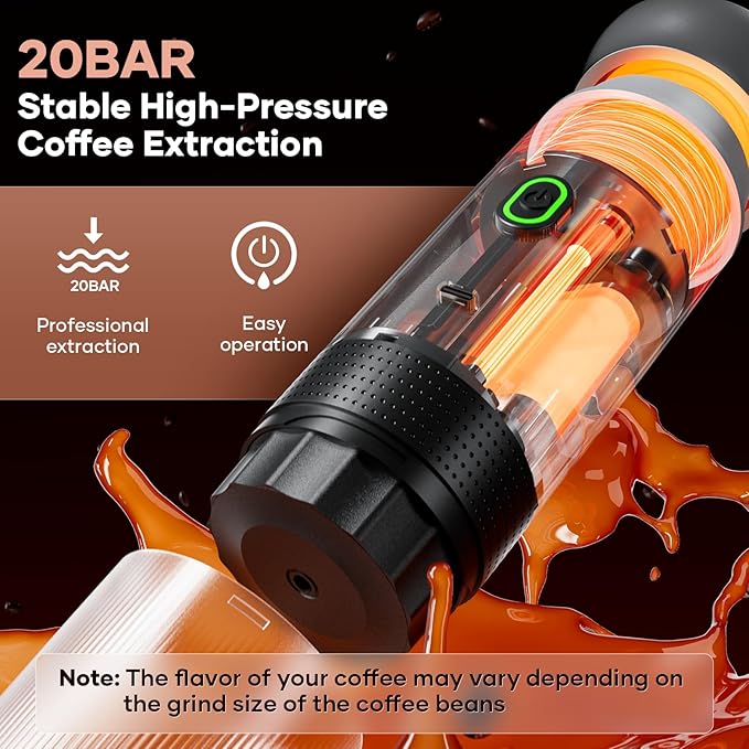 Portable Battery Coffee Maker Espresso Machine 20 Bar Nano Car Coffee Mini Espresso Machines Self-Heating Electric Espresso Maker USB-C 3-in-1 Ground Coffee &amp NS Capsule Pod RV Hiking Camping