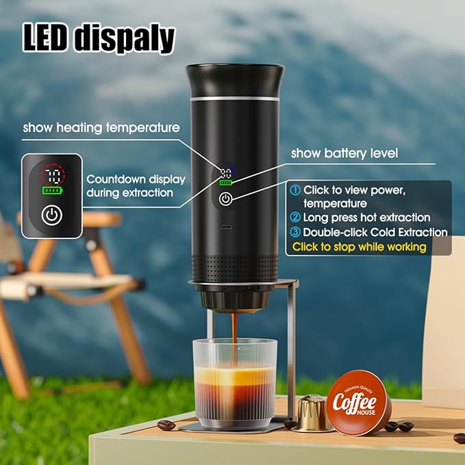 Portable Capsule Electric Coffee Machine 20Bar Espresso Small Coffee Maker for Home Use with Capsules and Powder for Camping/Office/Travel Fast Heating (green)