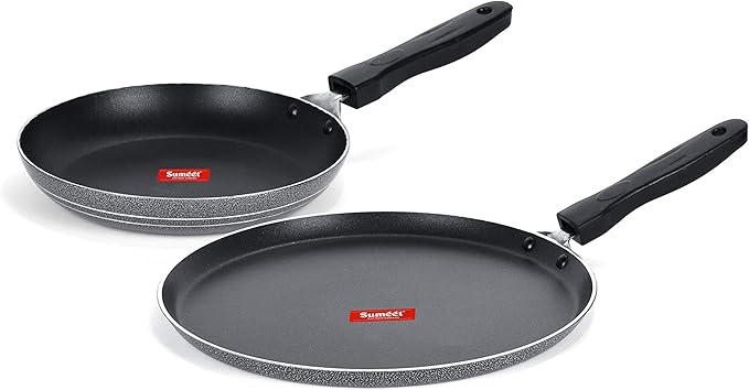 SUMEET Aluminium Non Stick Plata Cookware Set (Silver Dosa Tawa - 26.5Cm Dia Tapper pan - 0.6Ltr - 20Cm Dia)