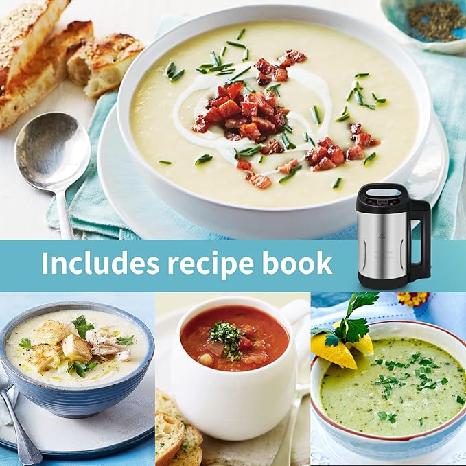 Soup Maker 1.6 L 4 in 1 Multi-Funcation Soup and Smoothie Maker with Smart Control Panel Stainless Hot Soup Maker Electric Makes 2-5 Servings Living for Home Use Black
