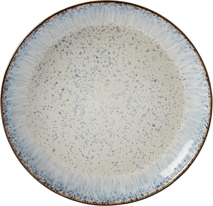 Tabletops Gallery Speckled Farmhouse Collection- Stoneware Dishes Service for 4 Dinner Salad Appetizer Dessert Plate Bowls 16 Piece Jura Embossed Dinnerware Set in Smoky Blue