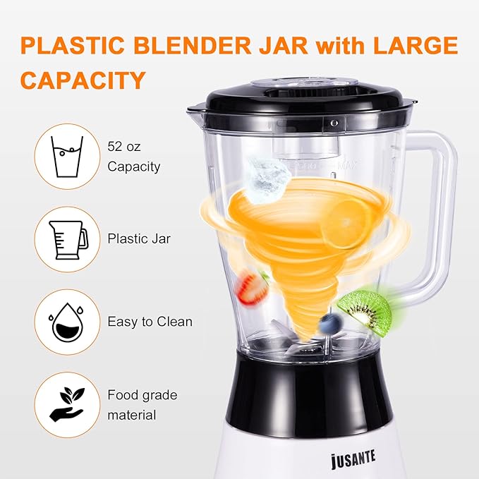 Blender for Smoothies Small Blender with 500W Motor for Milkshake Desserts Nut Butter Cocktails Sauces (White)