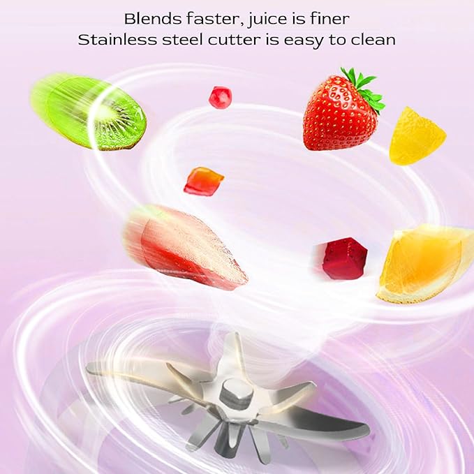 Portable Blender Juicer Cup with High Speed Mixing Stainless Steel Cutter USB Charging for Outdoor Travel and Home Use