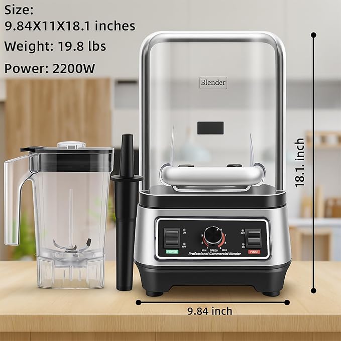 Professional blender Commercial Blender Smoothie Blender with Full Soundproof ShieldQuiet Blenders Heavy Duty Blenders with Strong and Quiet Professional-Grade Power Self-Cleaning 70 Oz 2200W