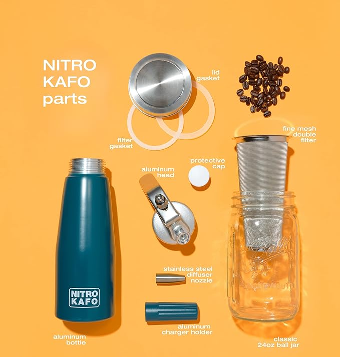 1L Nitro Coffee Maker Aluminum Nitro Cold Brew Coffee Maker with Special Nitro Diffuser Nozzle &amp Cold Brew Maker with Cold Brew Mason Jar 1 Quart/1L