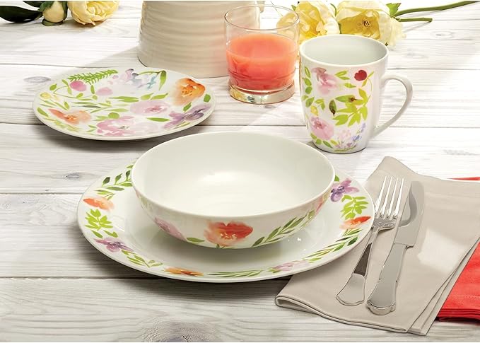 Safdie &amp Co. AM02685 Pink Watercolour Dinner Set White