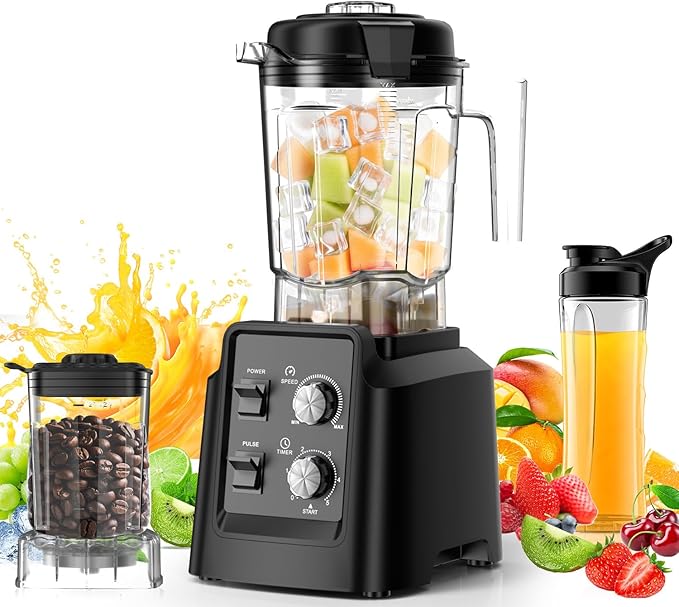 Blender 1800W Blender with Grinder - 6-Blade Professional Smoothie Blenders for Kitchen Crushes Ice Self-Cleaning 68oz &amp 27oz Jars Dishwasher Safe for Baby Food Nut Butter