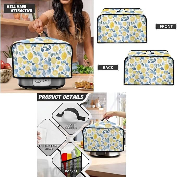 Summer Themed Toaster Covers 2 Slice Wide SlotLemon Blender Covers Washable Dust Cover Kitchen Appliance Slow Cooker Crock Pot Cover for Summer Decor (Yellow)