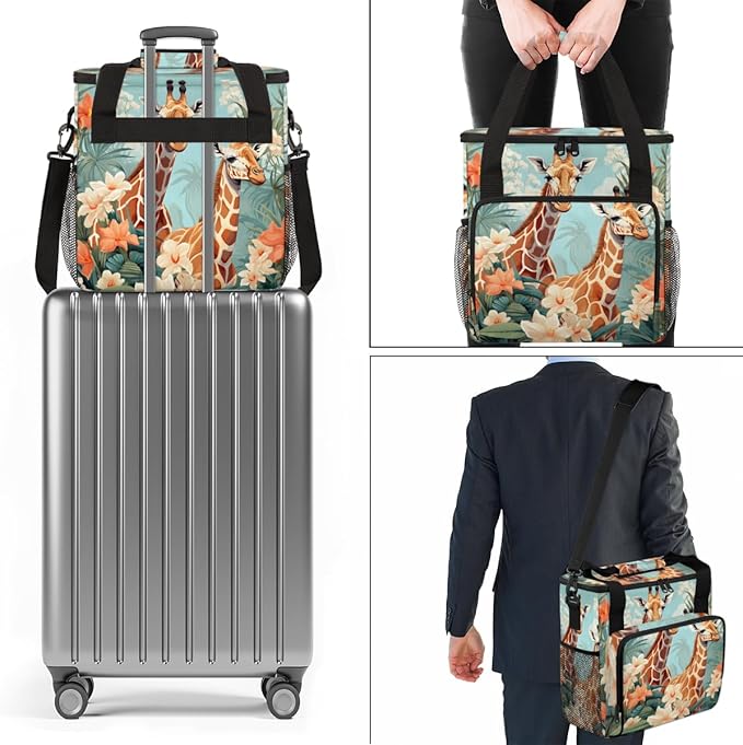 Forest Giraffe Coffee Maker Carrying Bag Cartoon Giraffe Travel Storage Bag Compatible with K-Mini or K-Mini Plus Single Serve Coffee Brewer Carrying Case with Multiple Pockets &amp Shoulder Strap