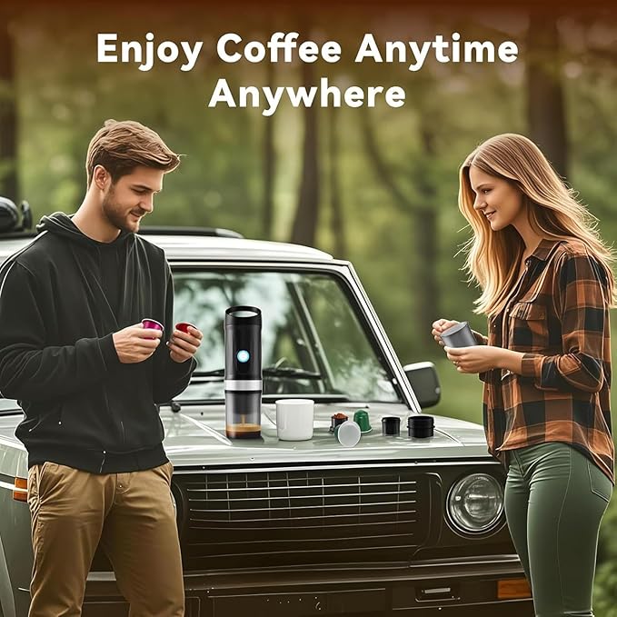 Portable Espressoes Machine 3 in 1 Coffee Maker Fast Self Heating 20 Bar 9600mAh Rechargeable Electric Coffee Machine for Camping Travel Office (Black)