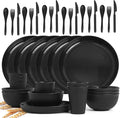 36 Pcs Lightweight Black Wheat Straw Dinnerware Set - Unbreakable Dishes for Kitchen &amp Camping | Microwave Dishwasher Safe