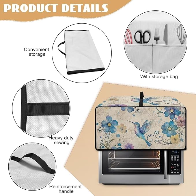 Toaster Oven Cover with Pockets Can Hold Jam Spreader Knife &amp Toast Machine Tongs Dust Fingerprint Protection Covers Keep Toaster Oven Pristine Hummingbird Pattern