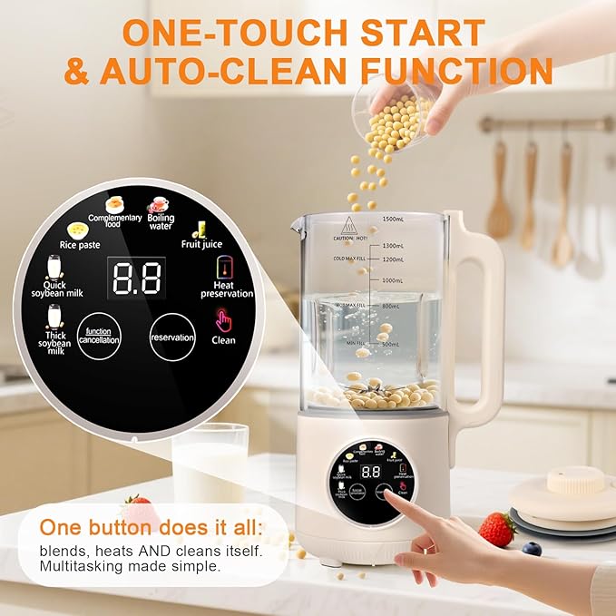 50oz Nut Milk Maker 10-in-1 Automatic Nut Milk Machine with 20 Blades Almond Milk Maker for Plant Based Milks Homemade Oat Soy Milk Machine with Delay Start Keep Warm Auto Clean