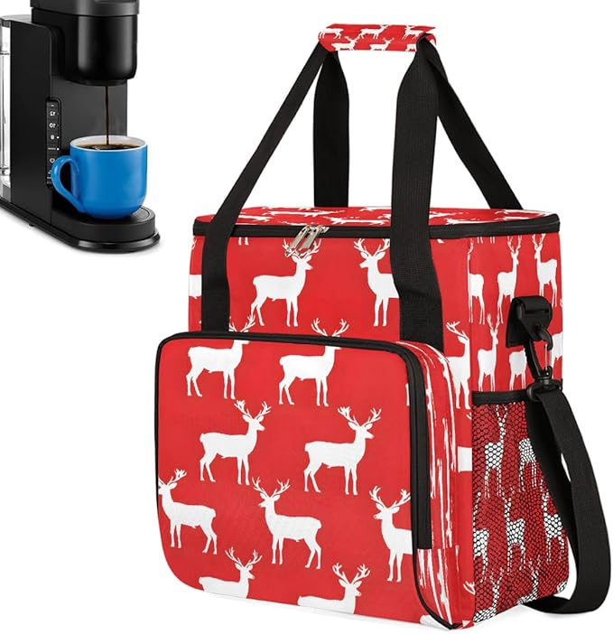 Christmas (749) Coffee Maker Carring Bag Travel Carrying Storage Tote Bag Compatible with Keurig K-Mini or K-Mini Plus Portable Single Serve Coffee Brewer Case with Pockets for K-cup Pods