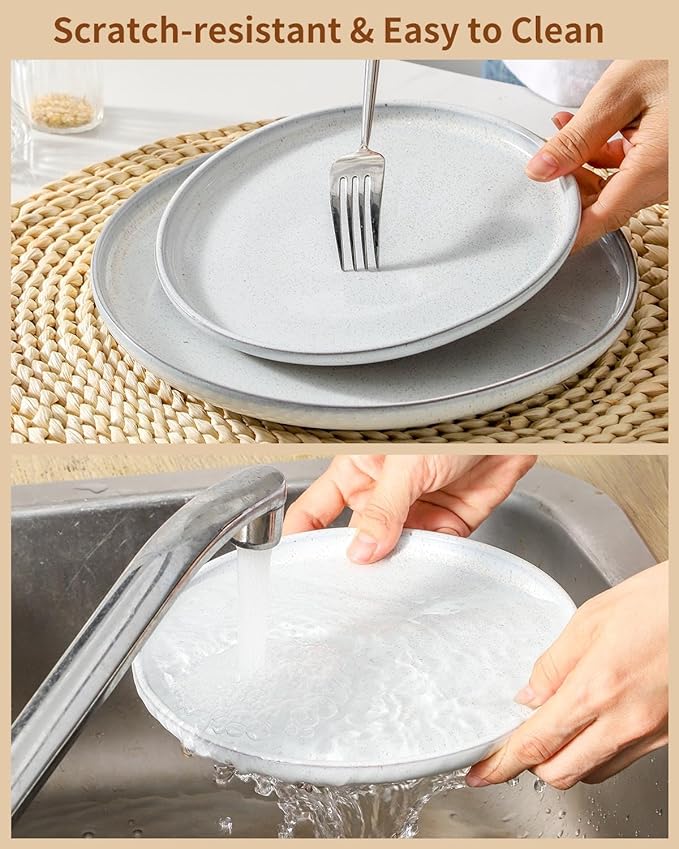 HASENSE 8 Inch Ceramic Salad Plates and White Dinnerware Set Bundle