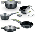BRA COOKWARE Life 10-Piece Ceramic Cookware Set | Recycled Cast Aluminum Pots &amp Pans Set w/ 2 Pots 1 Sauté Pan 2 Pans 1 Saucepan 4 Lids | Ceramic Non-Stick Coating | All Stovetops | PFOA Free