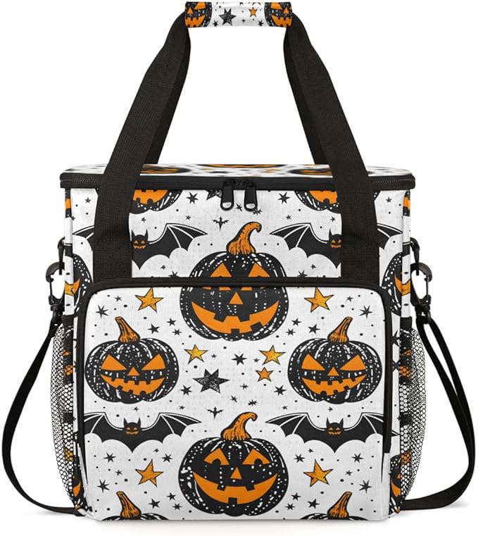 Magical Pumpkin Coffee Maker Carrying Bag Graffiti Pumpkin Travel Storage Bag Compatible with K-Mini or K-Mini Plus Single Serve Coffee Brewer Carrying Case with Multiple Pockets &amp Shoulder Stra