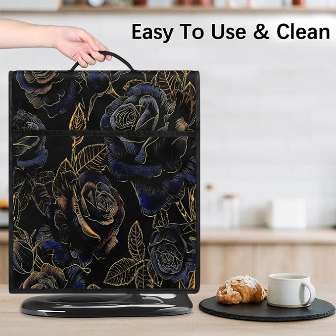 cfpolar Kitchen Aid Mixer Cover Compatible with 6-8 Quarts Flower Gold Blue Rose Stand Mixer Cover Kitchen Aid Mixers Accessories Appliance Organizer Bag Dust Covers with Zipper Pocket