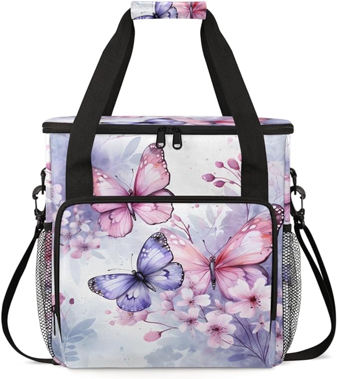 Retro Butterfly Coffee Maker Carrying Bag Watercolor Butterfly Travel Storage Bag Compatible with K-Mini or K-Mini Plus Single Serve Coffee Brewer Carrying Case with Pockets &amp Shoulder Strap
