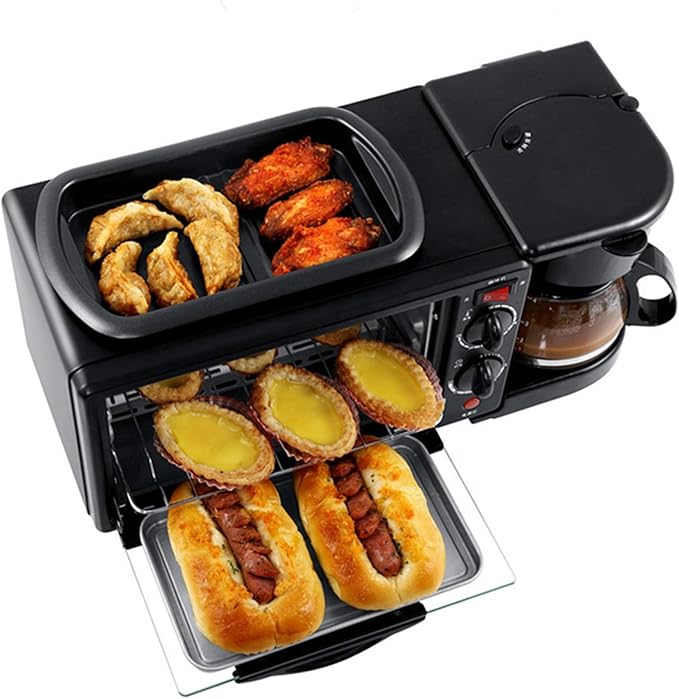 Multifunctional Breakfast Machine Household 3 in 1 Electric Mini Drip American Bread Machine Mini Oven Coffee Maker for Home Office Without Cover (with Cover)