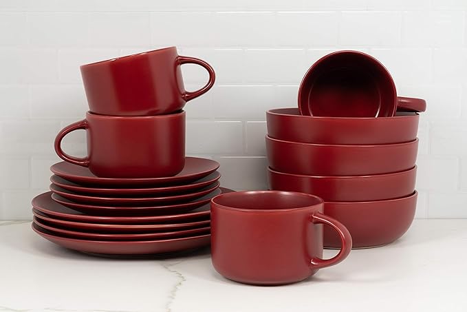 10 Strawberry Street Wazee Matte Coupe Dinnerware Set 16 pc Red