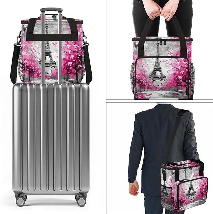 Paris Eiffel Tower Travel Coffee Maker Carrying Bag Large Organizer Storage Tote Bag Insulated Reusable Cooler Grocery Bags