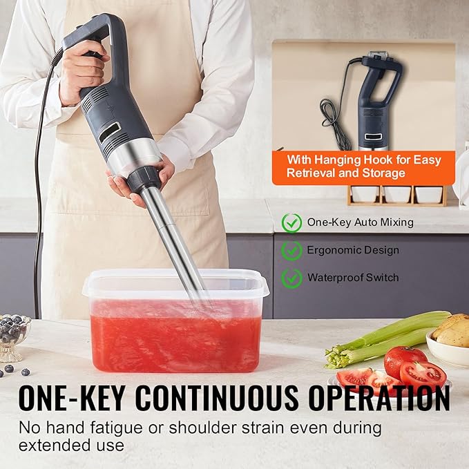 Happybuy 500W Commercial Immersion Blender: A 16-inch Hand Mixer with Stepless Variable Speed Stainless Steel Blade Ideal for Soups Sauces Mashed Potatoes and Cream