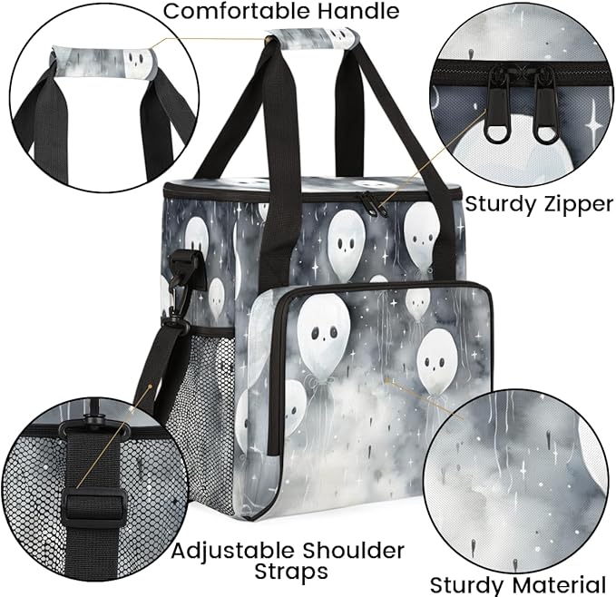 Halloween Ghosts Coffee Maker Carrying Bag Glitter Ghosts Travel Storage Bag Compatible with K-Mini or K-Mini Plus Single Serve Coffee Brewer Carrying Case with Multiple Pockets &amp Shoulder Strap