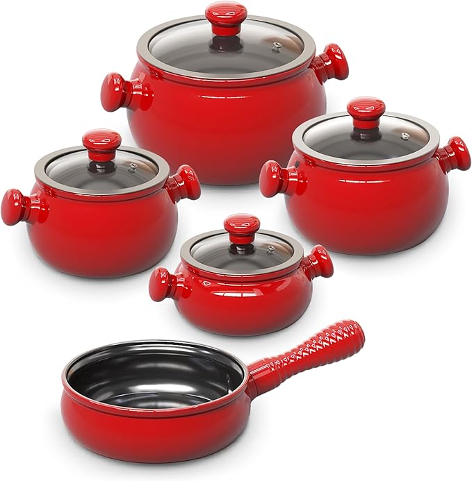 100% Ceramic Non Toxic Healthy Longlasting Lightweight Cookware Set - Oven Safe Up to 1200F Dishwasher Safe - PFAS PTFE PFOA PFOS - Tomato Red
