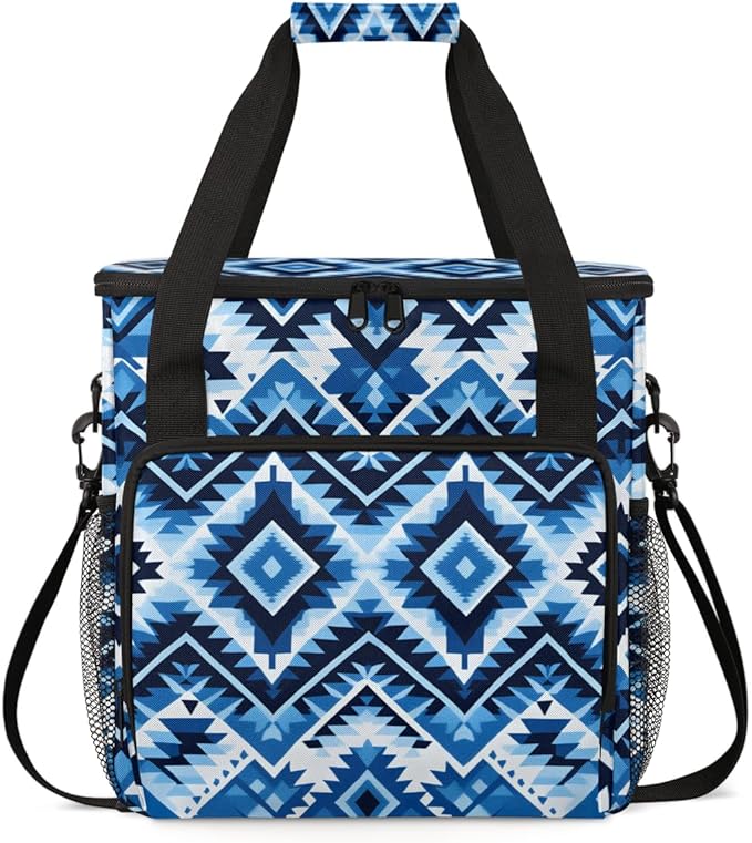 Vintage Striped Pattern Coffee Maker Carrying Bag Traditional Aztec Travel Storage Bag Compatible with K-Mini or K-Mini Plus Single Serve Coffee Brewer Carrying Case with Pockets &amp Shoulder Stra
