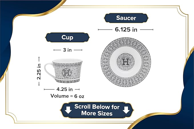 44 Piece Bone China Dinnerware - Gorgeous Set for 6 - Mosaic Design with Silver Detailing - Dining Plates Bowls Tureen and Serving Pieces - For Everyday Dishes or Formal Occasion (44 Piece Set)