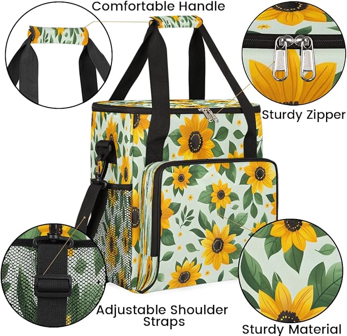 Lovely Sunflower Print Coffee Maker Carrying Bag Compatible with K-Mini or K-Mini Plus Portable Single Cup Coffee Maker Case with Pockets for K Cup Pods