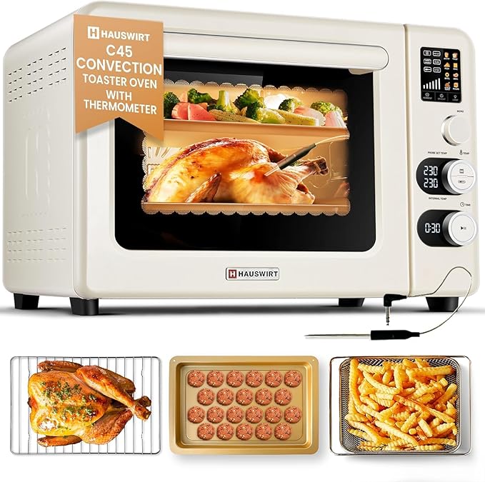 Hauswirt Air Fryer Toaster Oven 42 Qt Extra Large Countertop Convection Oven Dual NTC Precise Control for Even Browning Split Screen Color Display with 8 Presets &amp Smart Timer