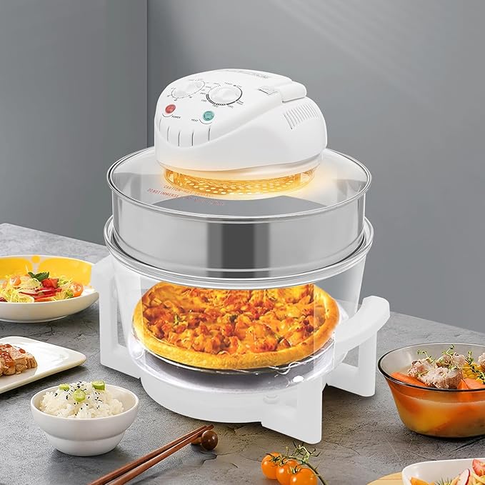 18 Quart Air Fryer Halogen Convection Oven with See-Through Glass 1400W Adjustable Temperature and Timer Knobs Safety Auto Shut-off for Healthy Meals French Fries Cooking