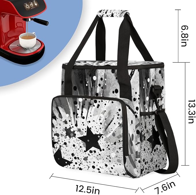 Abstract Star Coffee Maker Carrying Bag Portable Travel Storage Tote Bag Compatible with K-Mini or K-Mini Plus Single Serve Coffee Brewer Carrying Case with Multiple Pockets &amp Shoulder Strap