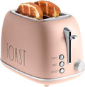 Rae Dunn Retro Rounded Bread Toaster 2 Slice Stainless Steel Toaster with Removable Crumb Tray Wide Slot with 6 Browning Levels Bagel Defrost and Cancel Options Blush
