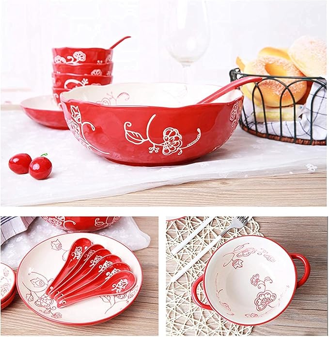 Dinnerware Set Dinnerware Sets 28-Piece Household Plates Set &amp Dishes Set Ceramic Dinnerware Set Red Matte Porcelain Dinner Plate Sets