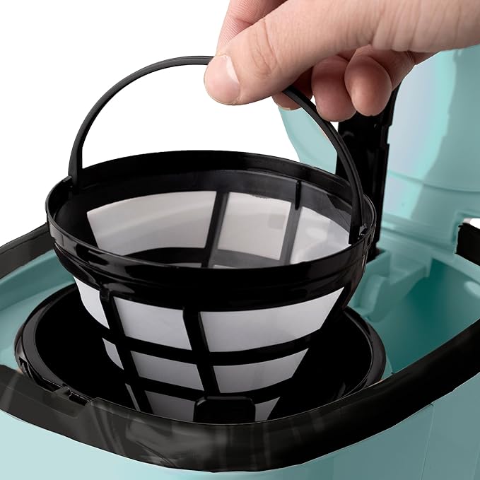 Haden Coffee Machine 12 Cup Programmable Drip Coffee Maker with Auto Shut-Off Function and Reusable Washable Water Filter Turquoise &amp Chrome