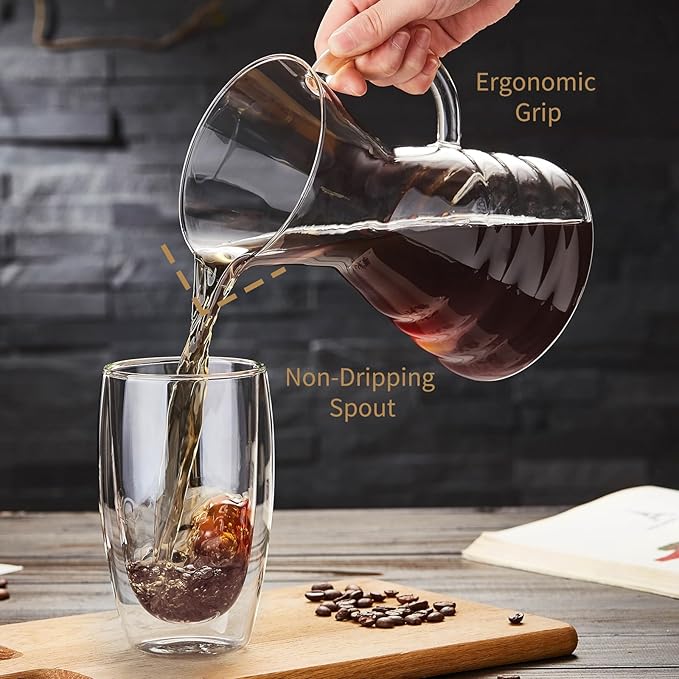 Unbreakable - Pour Over Coffee Maker with Permanent Stainless Filter 40 fl oz Thickened Heat-Resistant Borosilicate Glass Dripper Coffee Brewer Stovetop Safe