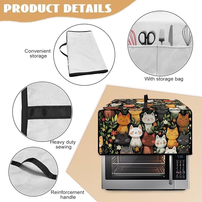 Doojoayie Cute Cat Toaster Cover 6 Slice Universal Fit Small Appliance Covers with Top Handle Design Toaster Covers Kitchen Decoration Gift for Mother Wife or Anyone Who Loves to Cook