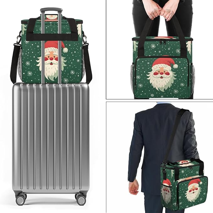 Abstract Santa Claus Coffee Maker Carrying Bag Portable Travel Storage Tote Bag Compatible with K-Mini or K-Mini Plus Single Serve Coffee Brewer Carrying Case with Multiple Pockets &amp Shoulder St