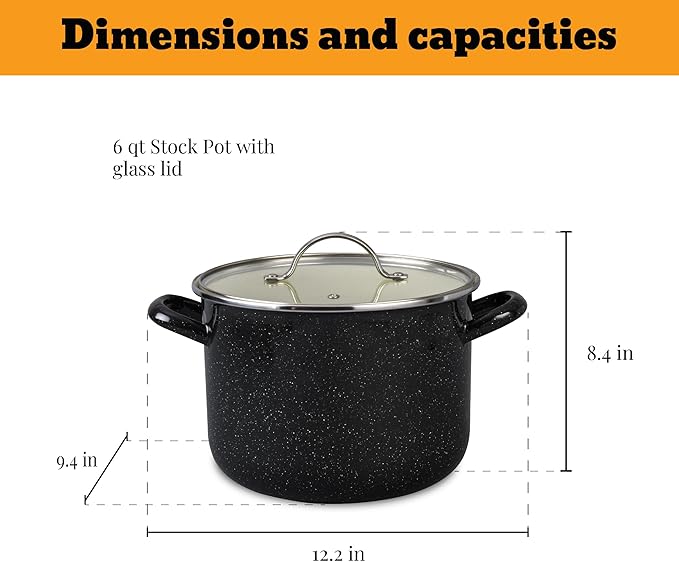 Granite Ware 5-Piece Bicolour Cookware Set Enameled Steel with Glass Lid Speckled Black &amp Cream Oven Safe to 935°F