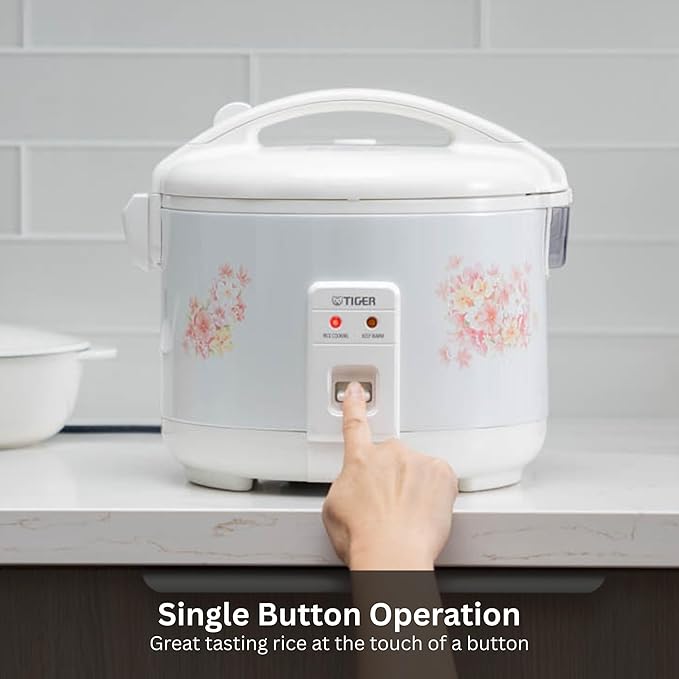 Tiger JNP-1500-LF 8 Cup Capacity White Rice Cooker with Non-Stick Inner Pot Retractable Power Cord and Keep Warm up to 12 hours (Flower)