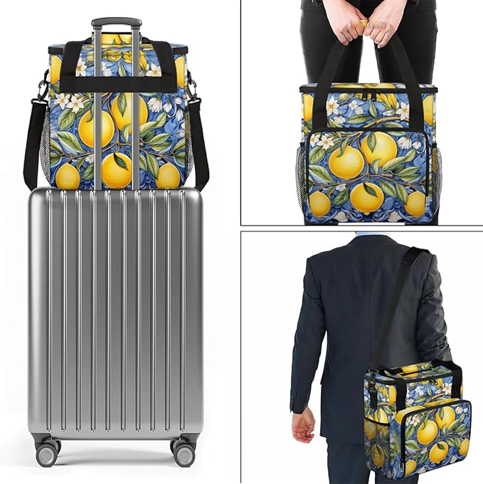 Lemons Coffee Maker Travel Bag for Keurig K-Mini/K-Mini Plus Insulated Waterproof Tote with Pockets for K-Cup Portable Single-Serve Brewer Case