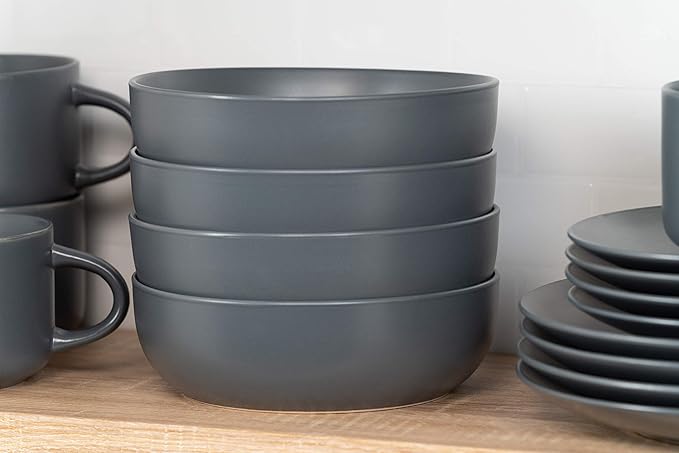 10 Strawberry Street Wazee Matte Coupe Dinnerware Set 16 pc Charcoal Gray