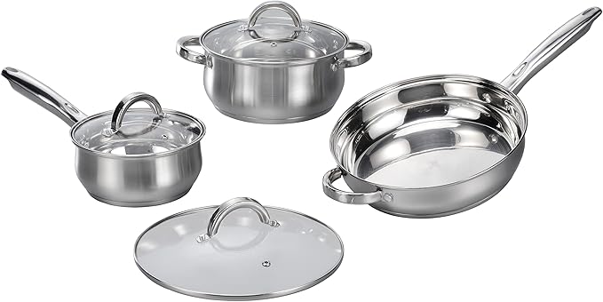 12-Piece Induction Ready Stainless Steel Cookware Sets with Glass Lid Silver on Cookware Sets Stainless Steel