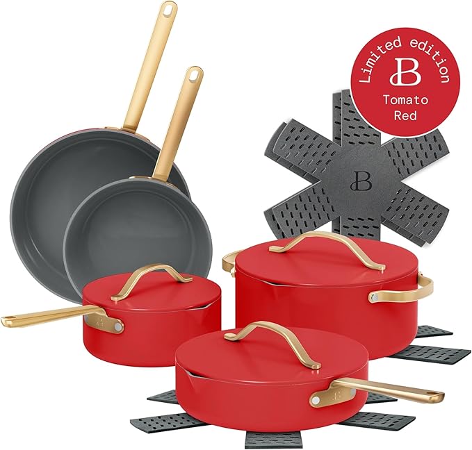 12-Piece Ceramic Non-Stick Cookware Set | Pots and Pans with Strainer Lids &amp Pour Spouts | Induction &amp Oven Safe to 500°F | PFOA-Free Stay-Cool Handles